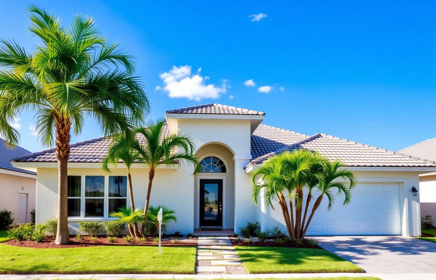 South Florida single-family home with palm trees and a tile roof